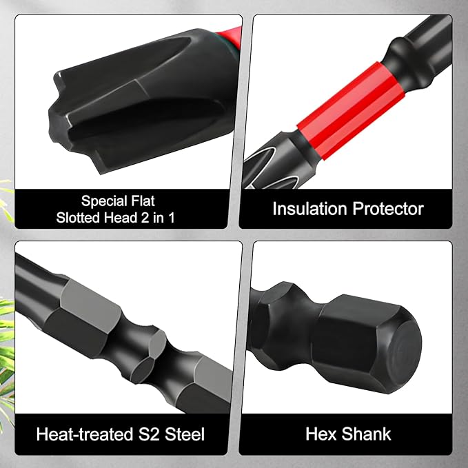 FPH2 Impact Screwdriver Bit Set - S2 Steel 65mm & 110mm Slotted Heads 1/4 Inch Hex Shank, CNC Machined Tips with Magnetism, Cross Slot Screw Driver Drill Bits Used Electricians