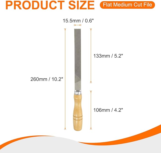 HARFINGTON Flat Medium Cut File 6" Double Cut Teeth High Carbon Steel Hand Rasp File with Wood Handle for Metal Wood Deburring Removing