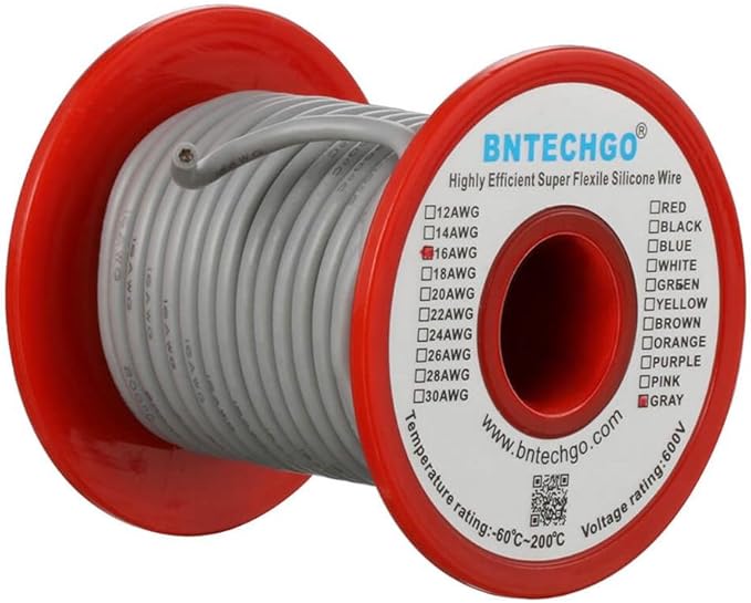 BNTECHGO 16 Gauge Silicone Wire Spool 50 ft Gray Flexible 16 AWG Stranded Tinned Copper Wire