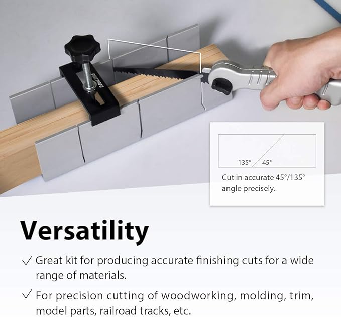 FIRSTINFO H5441 Metal Aluminum Miter Box 9.8 Inch Mitre Box for Manual Saw for Hand Saw 3 Cutting Angles with Fixable Screw