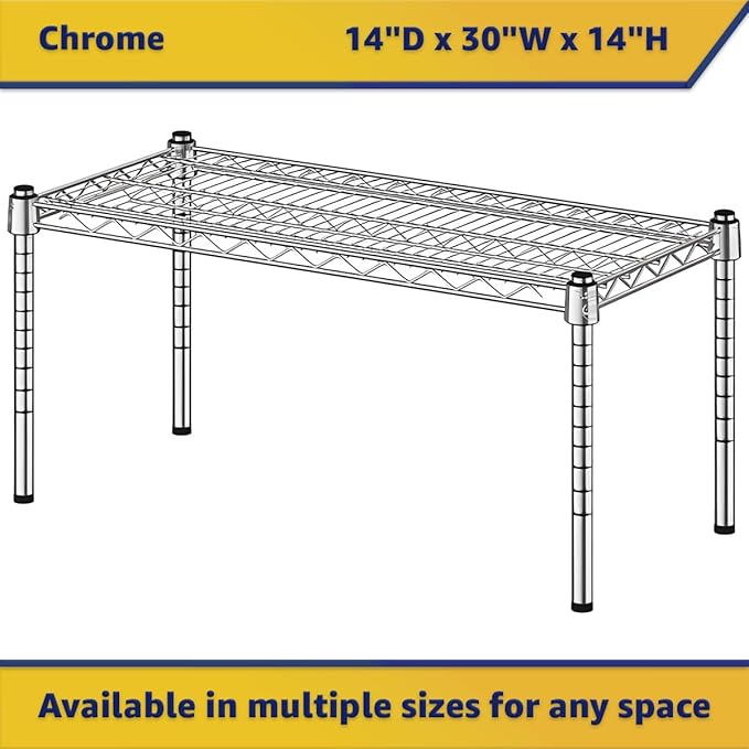 14" x 30" x 14" Chrome Wire Storage Shelf, Dunnage Rack, Commercial 1 Tier Small Shelf