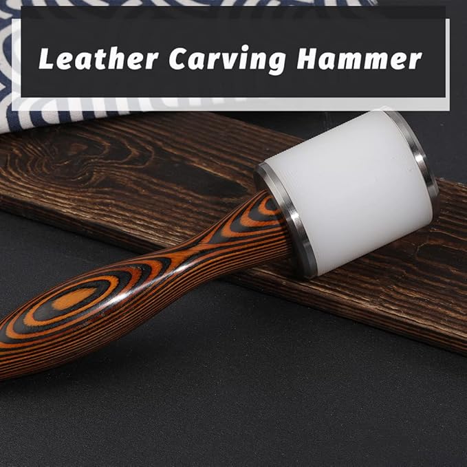Leather Nylon Hammer, Straight Head Carving Hammer for Handmade Leather Crafts (Brown/Water-Rippled)