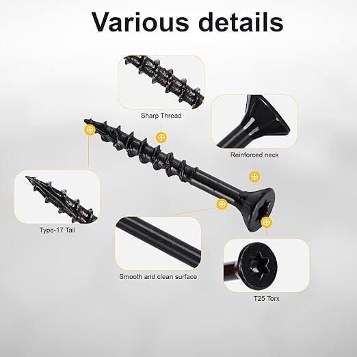 Deck Screws #8X1-1/2?쇺? T25 Star Torx Drive Flat Head Wood Screws, Black, 5lb