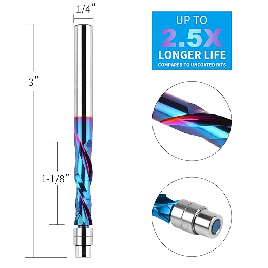EANOSIC 5PCS Up Down Cut Compression Spiral Flush Trim Router Bit, 1/4 Inch Shank Solid Carbide Flush Trim Router Bits CNC Spiral Bit with Nano Coating