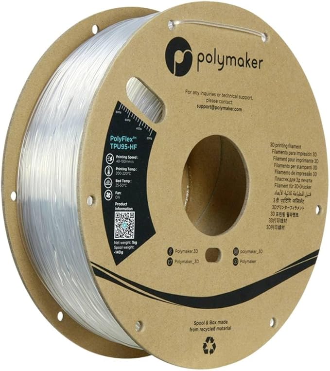 Polymaker High Flow TPU Filament 1.75mm Clear, Shore 95A Flexible Filament 1.75mm1kg - PolyFlex TPU95-HF 3D Printing TPU Filament 1.75mm Soft Flexible Filament
