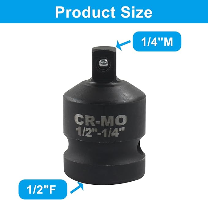 1/2" Female to 1/4" Male Impact Socket Adapter, Black Wrench Socket Adapter For Impact Driver