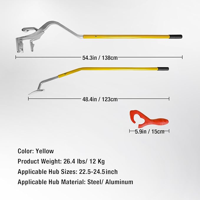 YELLOW JACKET Tire Mount Demount Tool, 22.5 to 24.5 inches, 3PCS Tire Changer Demount Tool with Extra Bead Keeper, Tire Changing Tools for Car Repairing Adapted to Aluminum and Steel Rims, Yellow