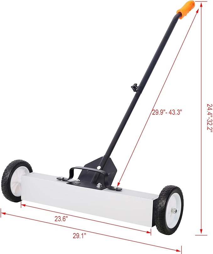 Henf Rolling Magnetic Sweeper, Heavy Duty Magnet Roller Magnetic Pickup Sweeper with Wheels, Quick Release Latch and Adjustable Long Handle for Nails Needles Screws Collection (24 Inch-1)