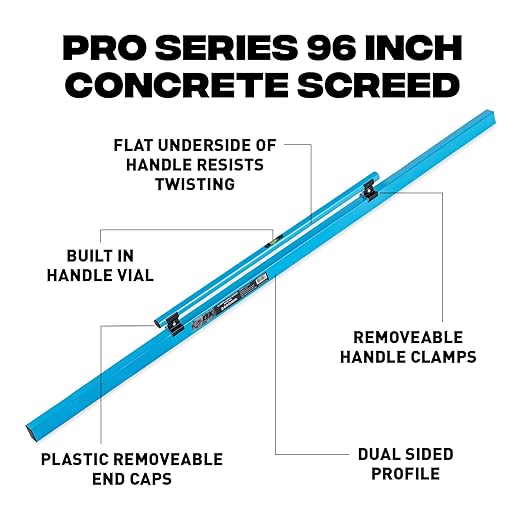 OX Tools Concrete Screed, Pro Series 96 Inch Screed with Level Vial, 8 Ft Concrete Darby, Aluminum Lightweight & Reversable Handle for Cutting and Smoothing Concrete, Powder Coated for Easy Cleanup