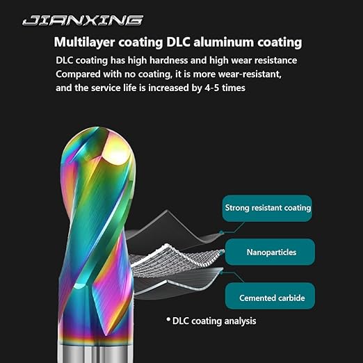12mm R6 Extra Long DLC Coated 2-Flute Carbide Ball Nose End Mill, 100mm OAL, Ideal for Aluminum, Copper Alloys & Plastic Machining?밐igh Precision & Wear-Resistant Cutting Tool(1 Pack)