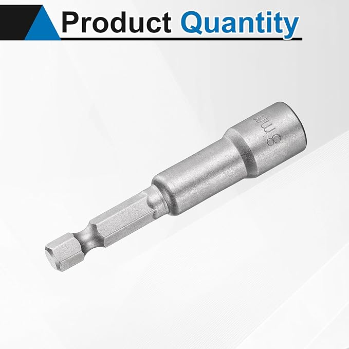 HARFINGTON Nut Driver Drill Bit 8mm Metric Socket 1/4" Hex Shank 2.56" (65mm) Long Magnetic 6-Point Sockets Quick Change CR-V Steel Bolt Setters for Power Drill Drivers