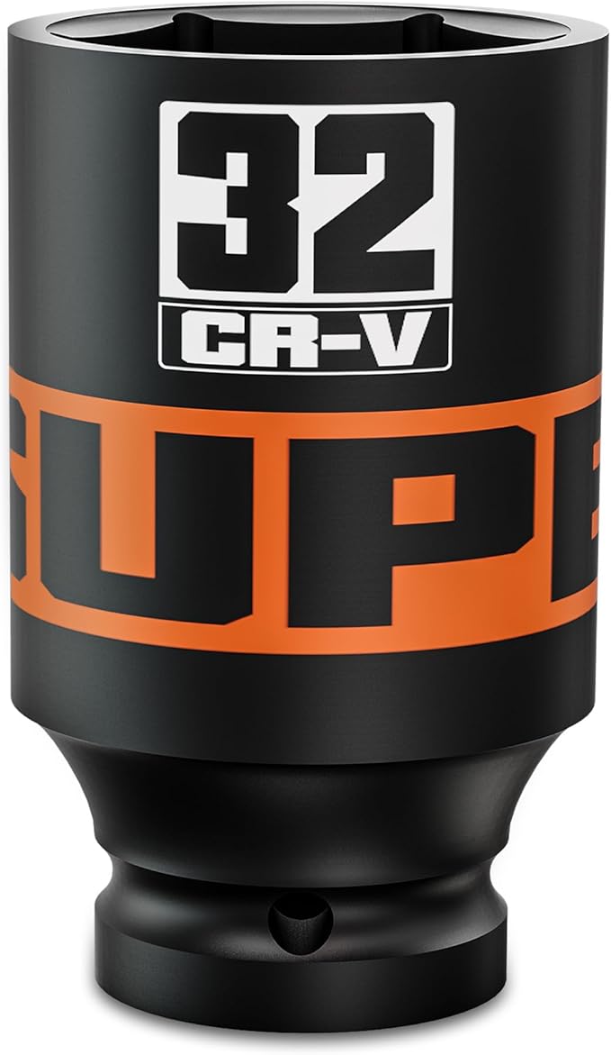 1/2" Drive Impact Socket, 32mm Deep Socket, Metric, 6 Point, CR-V, Perfect for Home, Mechanic and Repair Project