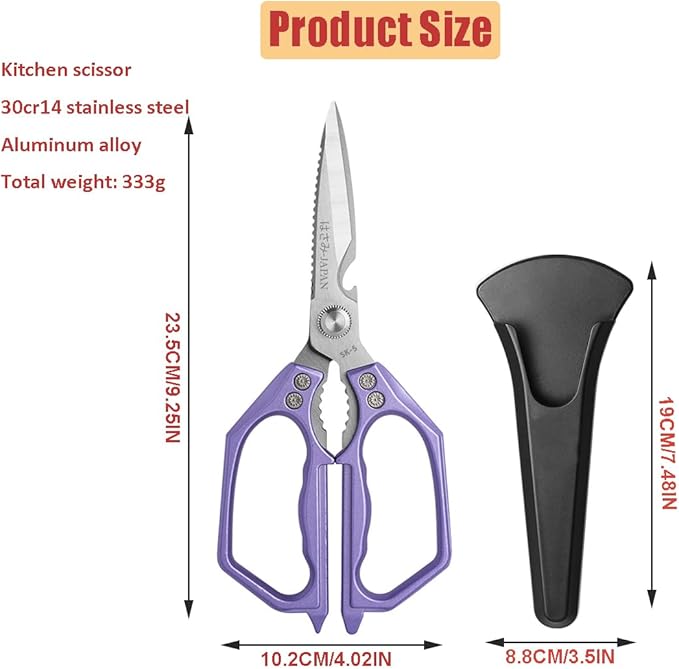 Kitchen Scissor, Heavy Duty Stainless Steel Kitchen Shears Scissor for Food, Sharp Cooking Scissors for Meat Chicken Fish Nut Vegetable Herb, Bottle Opener (Purple)