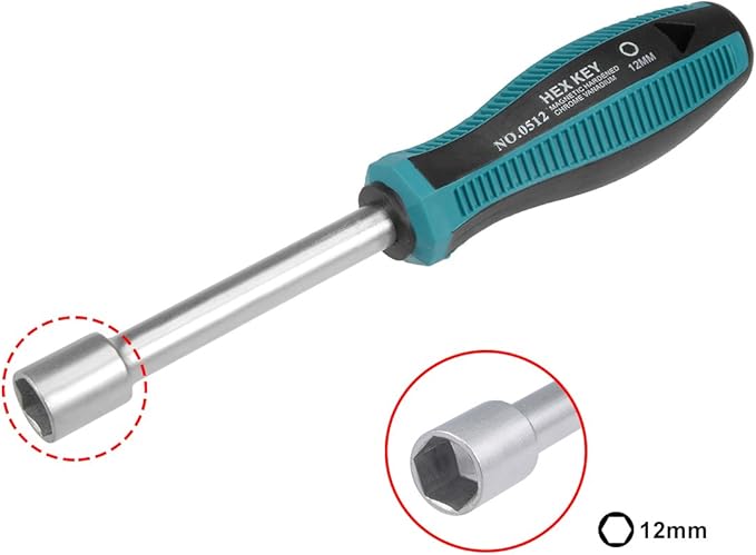uxcell 12mm Non-Magnetic Tip Six Point Hex Nut Driver with 3.7-Inch Round Shaft