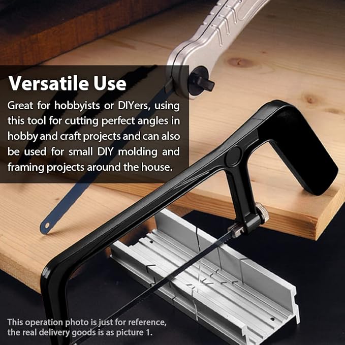 FIRSTINFO H5406 Aluminum Thin Slot Miter Box Set with Mini Hacksaw and Trimming Planer, Slot Angles 45, 90, 135 Degree