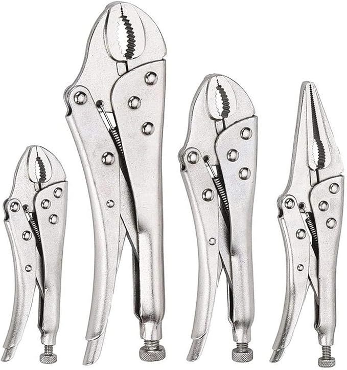 FASTPRO 4-Piece Locking Pliers Set, Vice Grips Pliers Included 5", 7", 10" Curved Jaw and 6-1/2" Straight Jaw