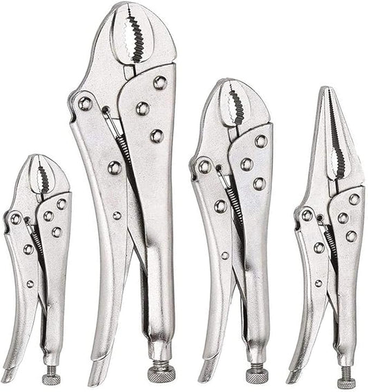 FASTPRO 4-Piece Locking Pliers Set, Vice Grips Pliers Included 5", 7", 10" Curved Jaw and 6-1/2" Straight Jaw