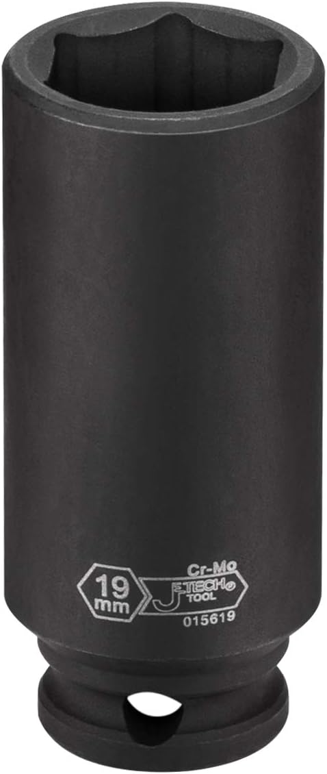 Jetech 3/8-Inch Drive 19mm Deep Impact Socket with 6-Point Design, Heat-Treated Chrome Molybdenum Alloy Steel, Metric