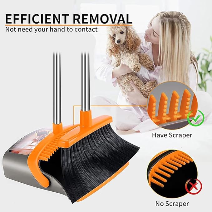 2-Pack is More economical竊똗pgraded Upright Broom and Dustpan Combo with 52" Long Handle, Dustpan Teeth with self-Cleaning Function, Indoor and Outdoor Sweeping, Perfect for Home Office.