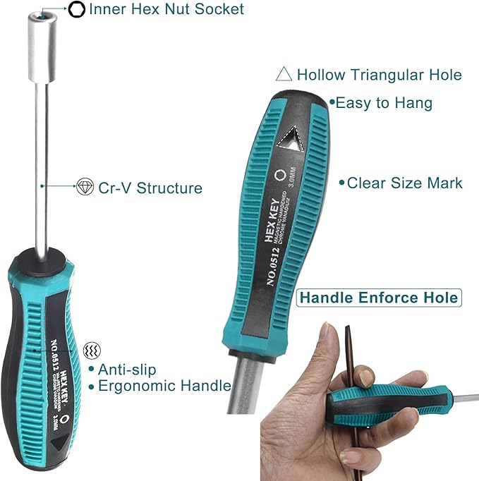 Utoolmart 3mm Socket Wrench Screwdriver, Socket Driver Hex Nut Key Wrench Screwdriver, Cr-V Steel Round Shaft High-carbon Steel Hex Nut Driver Carburetor Adjustment Tool,Non-Magnetic