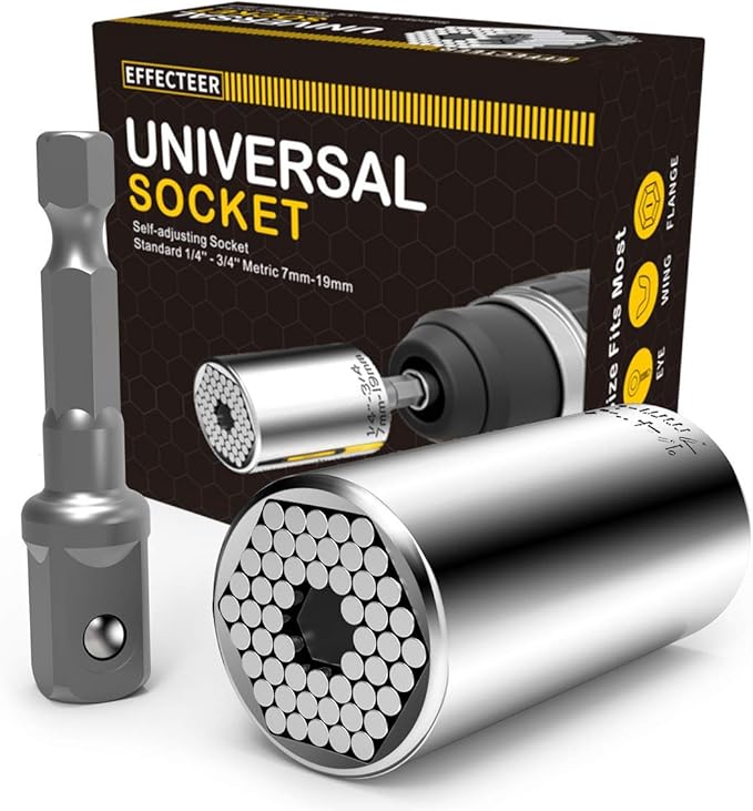 Universal Socket, Self-adjusting Socket Fits Standard 1/4'' - 3/4'' Metric 7mm-19mm, Adapter Sockets for Wrench Ratchet & Power Drill, Tools Gifts for Men Him Husband Dad Father DIY Handyman Women