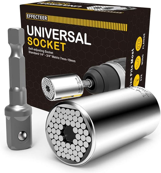 Universal Socket, Self-adjusting Socket Fits Standard 1/4'' - 3/4'' Metric 7mm-19mm, Adapter Sockets for Wrench Ratchet & Power Drill, Tools Gifts for Men Him Husband Dad Father DIY Handyman Women