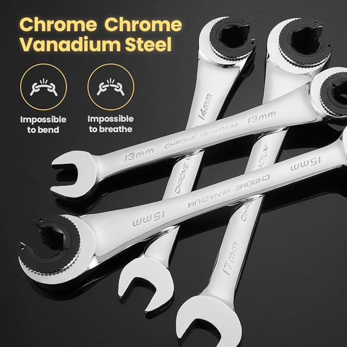 Anbull Tubing Ratchet Wrench Set Metric 9pcs竊?-17mm竊? Combination Ratcheting Wrench Set with Open-end Fixed Head, 72 Gears CR-V Chrome Vanadium Steel Constructed