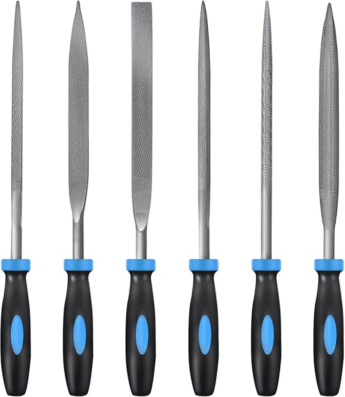 MORROWIND Small 6-Piece Needle File Set, Diameter 0.19" Length 7.09" Hardened Alloy Steel Mini File for Metal Wood Plastic, Includes Flat, Warding, Square, Triangular, Round, Half-Round, Blue