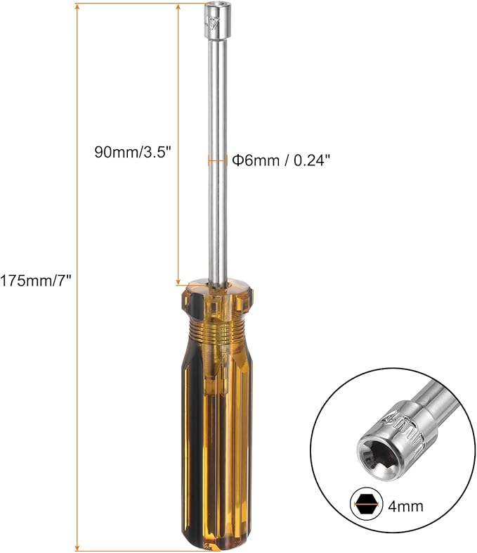 HARFINGTON Metric Hex Nut Screwdriver 4mm Carbon Steel Ergonomic PVC Grip Non-Magnetic Socket Wrench Screwdriver Hand Tool for Automotive Maintenance Home Improvement.