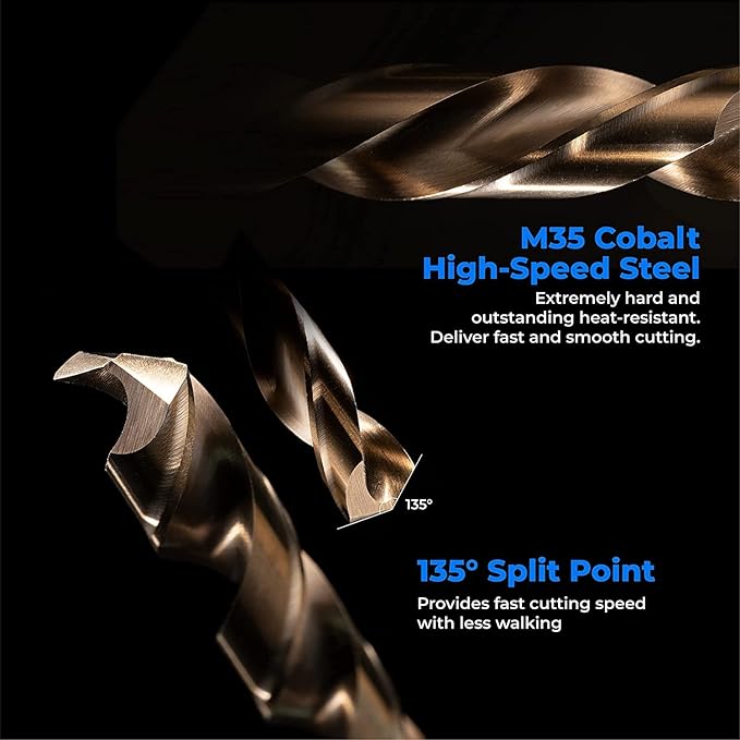 amoolo 11/64" Cobalt Drill Bit(5 Pcs), M35 HSS Metal Drill Bit Set for Hard Metal, Stainless Steel, Cast Iron