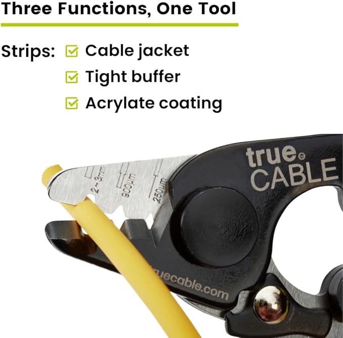trueCABLE Professional Grade 3 in 1 Fiber Optical Cable Stripper, Precision Angled Jaw, 6" Fiber Optic Stripper Tool with TPU Grip for 1.6-3.0mm Jackets, 250-900關m Tight Buffer & Loose Tube