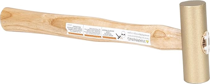 VAUGHAN Solid Brass Mallet, Non Sparking Non Marring 0.75 Lbs Head, Hickory Handle, BM100, VN59308