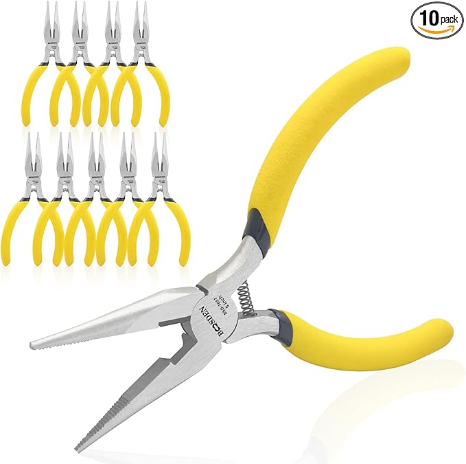 BOOSDEN 5" Needle Nose Pliers-10 Pack, Long Nose Pliers Set with Side Cutter, Mini Fine Needle Nose Pliers with Serrated Jaws, Precision Small Needle Nose Pliers for Jewelry Making/Electronics/Craft