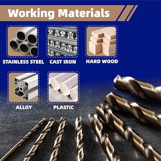 HIGHFIRE 29 PCS M35 Cobalt Drill Bit Set, HSS Twist Jobber Drill Bits with 135 Degrees Split Point and Three-Flat Shank, 3/8??Reduced Shank, Gold Oxide Metal Drill Bits Set (1/16??- 1/2??x 1/64??