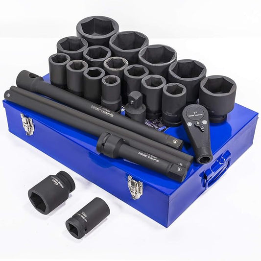 Stark USA 21-Pieces Metric Jumbo Assortment Impact Socket Set 1-inch DR Deep MM Drive Extension Bar with 27mm to 80mm Case