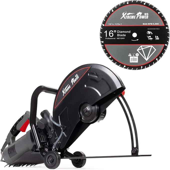 XtremepowerUS 3200W Electric Power Disc Cutter Circular Demo Saw For Wet/Dry Concrete Guide Roller Cut Off, 16"