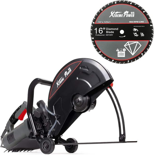 XtremepowerUS 3200W Electric Power Disc Cutter Circular Demo Saw For Wet/Dry Concrete Guide Roller Cut Off, 16"