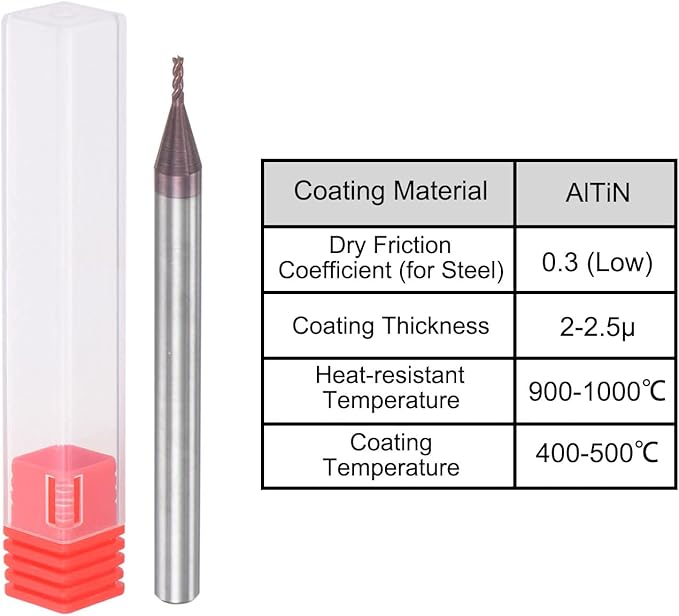 uxcell Square Nose End Mill, 1mm Tip Dia Solid Carbide AlTiN Coated CNC Router Bits 4 Flute Spiral Milling Cutter HRC55 with 4mm Shank 50mm (2-inch) Length