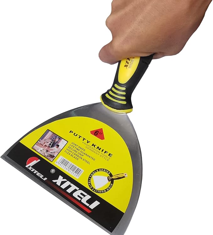 Putty Scraper, 6" Stainless Steel Putty Knives with Plastic Ergonomic Handle for Taping Paint Wall Floor Tile, Metal Spackle Tools Knife,Remover for Wood, Wallpaper Scraper (6")