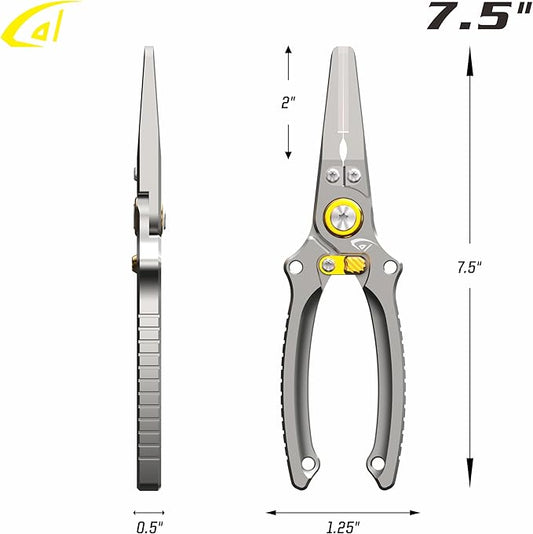danco Aluminum 7.5??Precision Fishing Pliers with Stainless Steel Jaws, Cuts Braid with Ultra-Sharp Tungsten Carbide Center Cutter, Lockable, with Sheath, perfect for Fresh & Saltwater