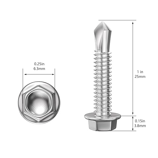 (250Pcs) #8×1" Hex Washer Head Self Drilling Screws, 410 Stainless Steel Metal SheetScrews，TEK Screws, Sheet Metal Self Tapping Screws