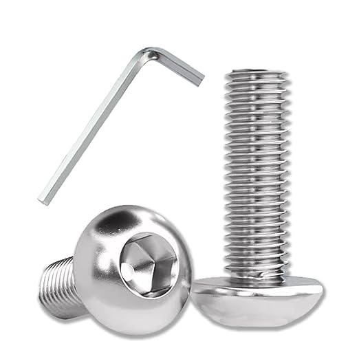 Metuja M6-1.0x20mm Button Head Socket Cap Bolts Screws竊?0pcs竊? Stainless Steel, Full Thread, Silver, Allen Hex Drive