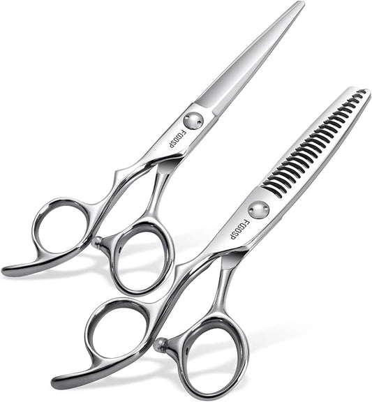 Left Hand 6" Professional Hair Shears Set VG10 Japanese Stainless Steel Sharp Ergonomic Lightweight Regular Straight and Thinning Scissors for Barbers and Salon Professionals
