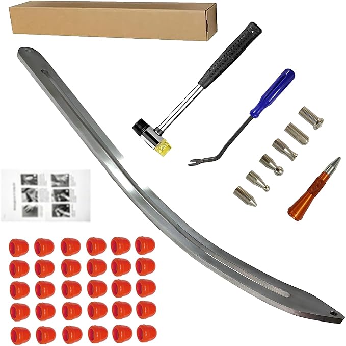 Car Dent Repair Kits,41 pcs Paintless Dent Removal Tools,Auto Body Dent Repair Tool Kit,with Big Curved Rod,Knock Down Pen with 7 Stainless Steel Pen Heads,Rubber Hammer and More.
