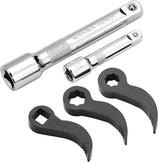 5 Pcs Pry Bar Wrench Adaptor Head, New Crowbar Adapter Head Tool,Half Shaft Removal Car Repairing Tools with Extension Bar for Tight Spaces,1/2" D 8pt (Square) Profile & 3/8" D 8pt