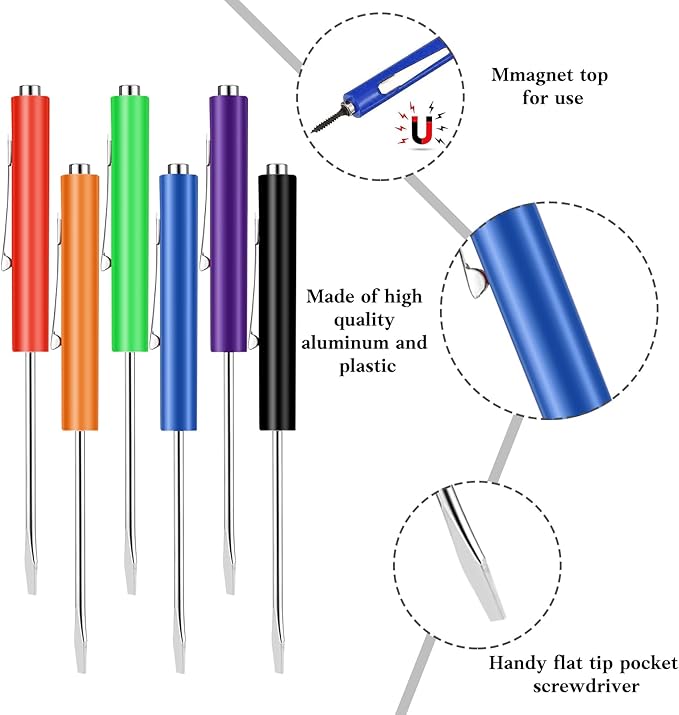 60 Pieces Pocket Screwdriver Mini Tops and Pocket Clips Magnetic Slotted Small Screw Driver with a Single Blade Head for Mechanical, Electrician (Colorful)