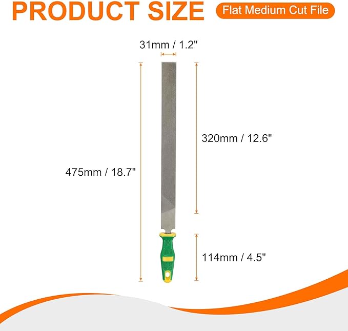 HARFINGTON Flat Medium Cut File 14" Double Cut Teeth High Carbon Steel Hand Rasp File with Plastic Handle for Metal Wood Deburring Removing