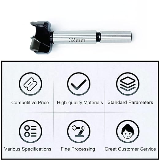 Forstner Drill Bits 32mm(1-1/4 inch) Tungsten Carbide Wood Hole Saw Auger Opener Woodworking Drilling Tool Wood Cutter