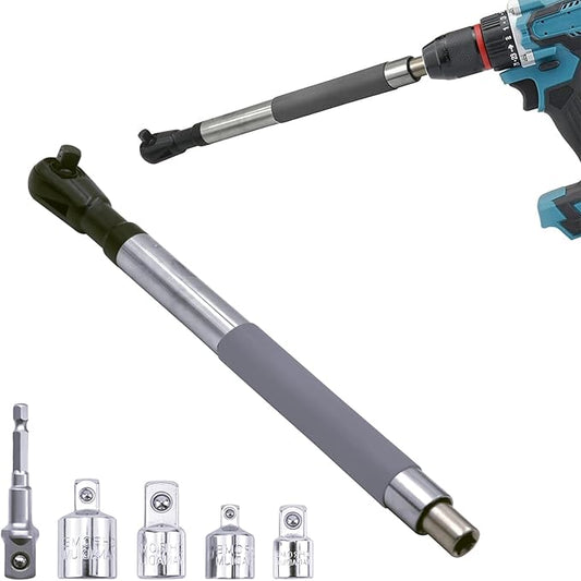 1/2" Offset Extension Wrench Impact for Electric Drill with 3/8" & 1/4" Adapters set , Universal Offset Extension Wrench Set, 17-Inch Heavy Duty with 5 Adapters, Forward/Reverse Switch for Automotive