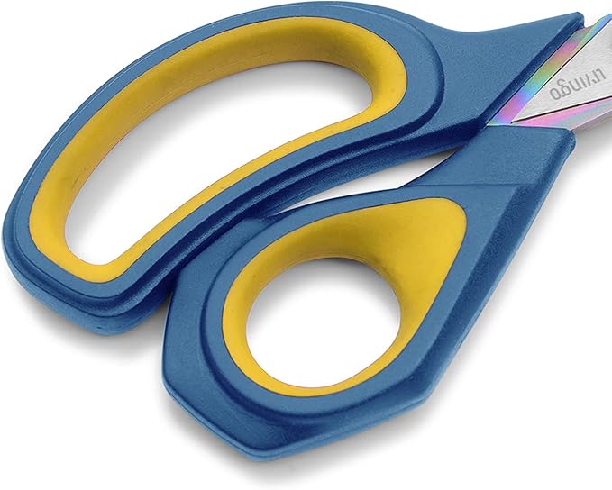 LIVINGO 8.5??Premium Fabric Scissors, Heavy Duty All-Purpose Titanium Coating Forged Stainless Steel Sharp Sewing Tailor Dressmaking Shears Comfort Grip Crafting Leather Cutting, Navy Blue/Yellow